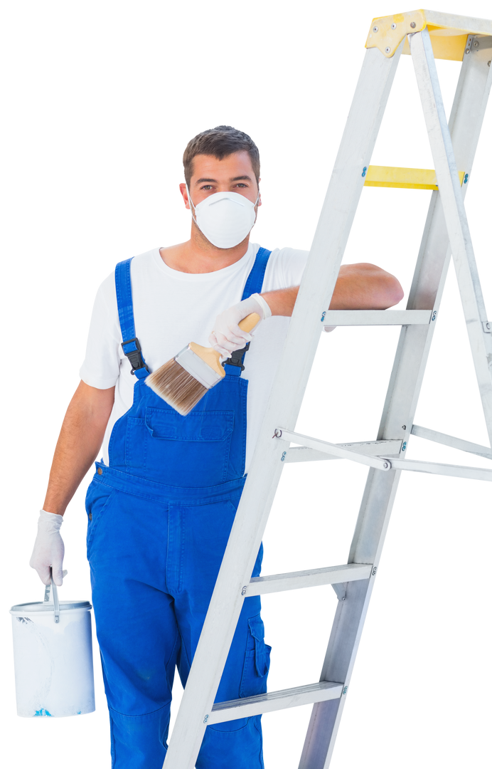 Transparent Handyman Holding Paintbrush Leaning on Ladder - Download Free Stock Images Pikwizard.com