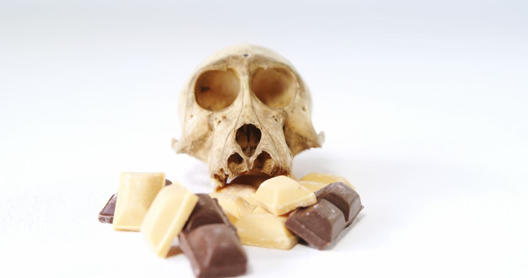 Human skull with scattered chocolate pieces - Free Images, Stock Photos and Pictures on Pikwizard.com