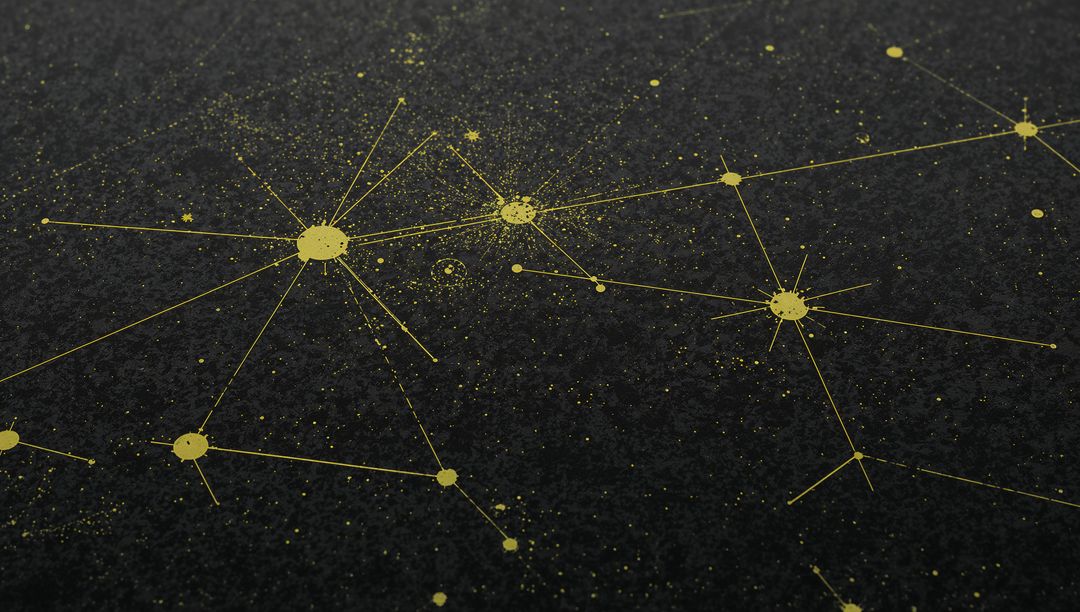 Golden Constellation Network on Black Textured Surface — Abstract Star Map and Data Grid