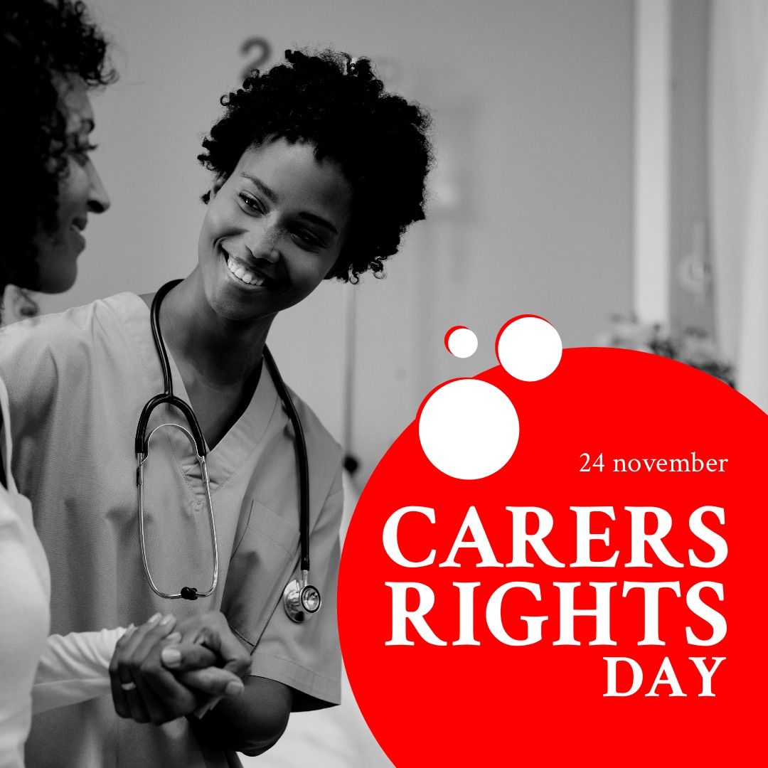 Composition of carers rights day text over african american female doctor with patient - Download Free Stock Templates Pikwizard.com