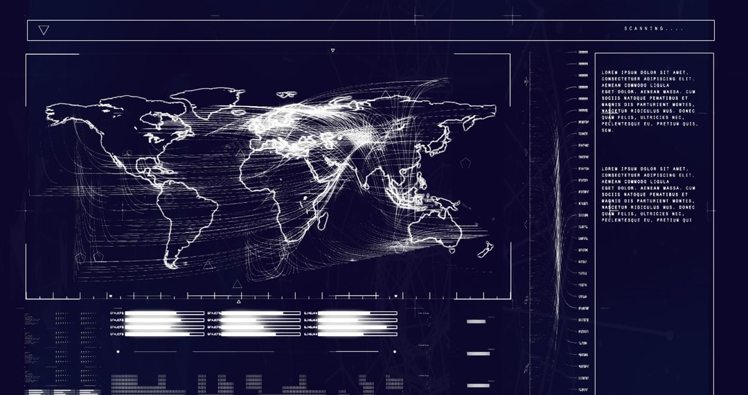 Global data network visualization with world map interface