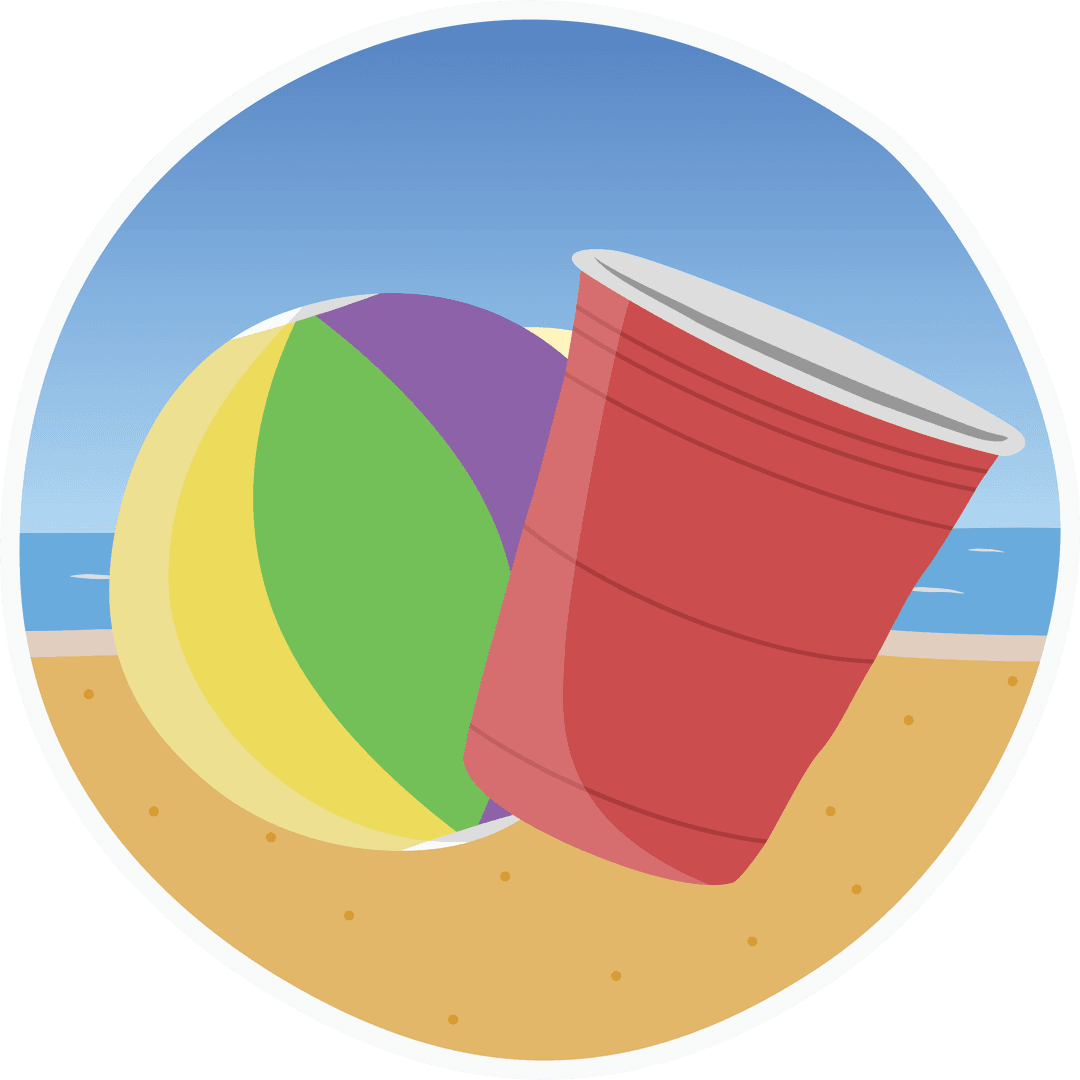 Transparent Beach Ball and Cup on Beach Vector Illustration