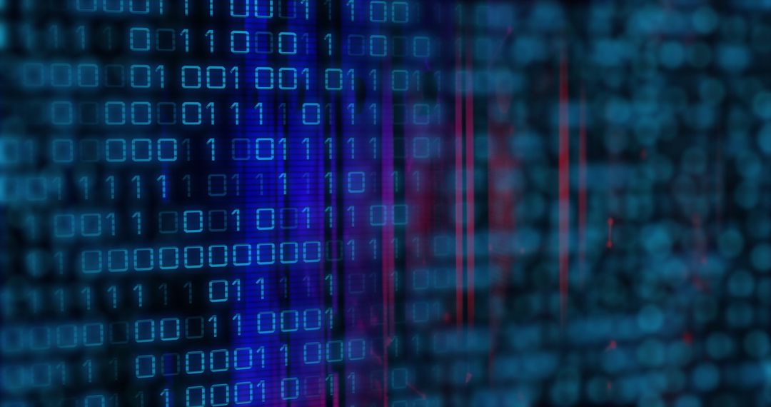 Glowing Binary Code Grid with Digital Streaks
