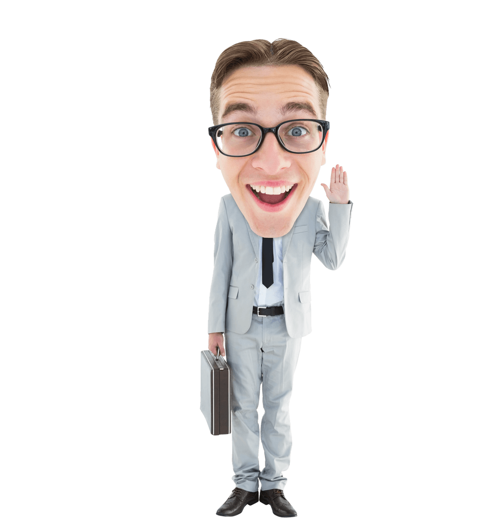 Cheerful Businessman on Transparent Background Holding Briefcase