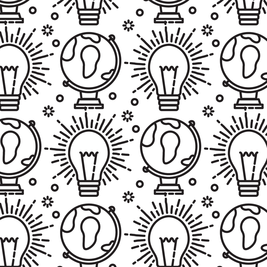 Seamless Black Light Bulb Pattern on Transparent Background