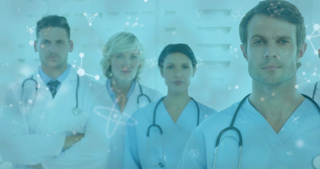 Medical Team Posing with Technology Concept Overlay