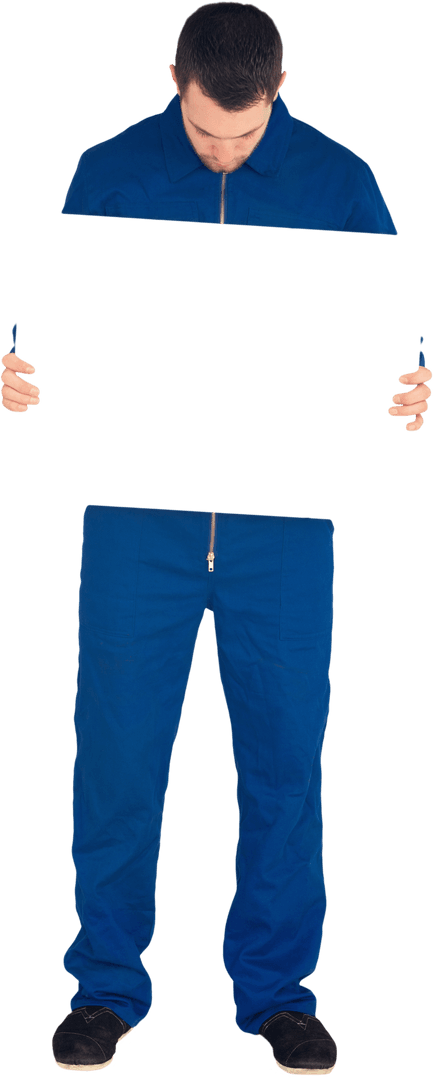 Transparent Mechanic Holding Black Banner Showing Blank Board