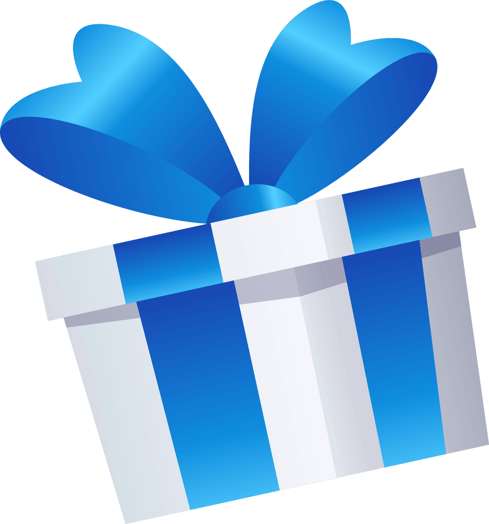 Glossy Blue Ribbon on Gift Box with Transparent Background