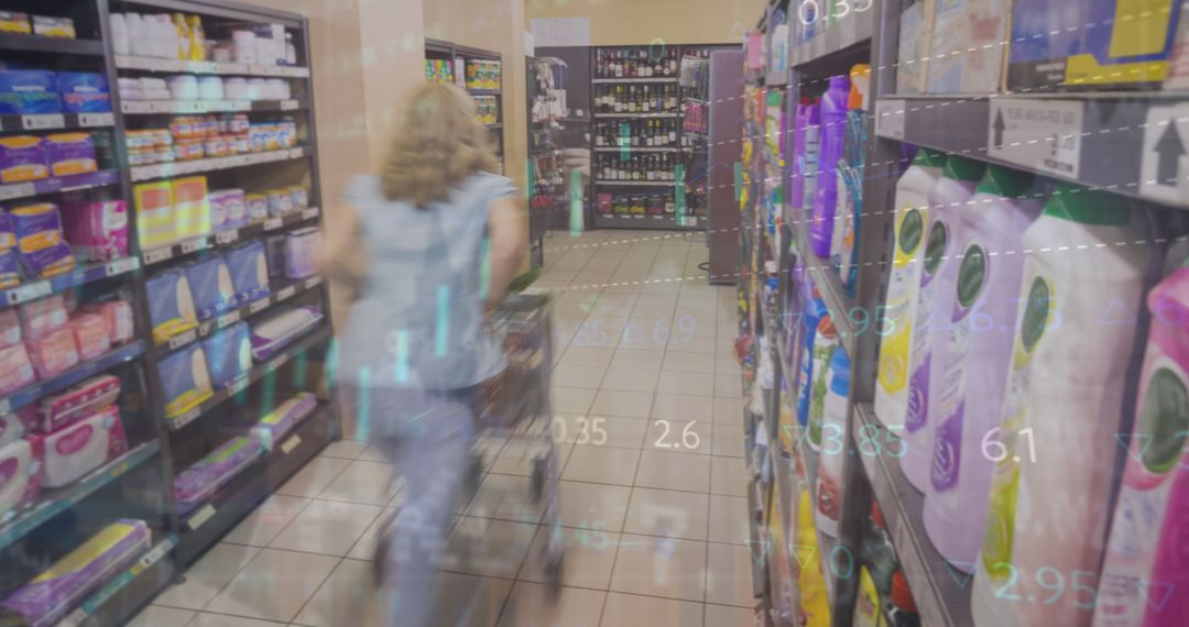 Fast Grocery Shopping in Store Aisle for Essentials