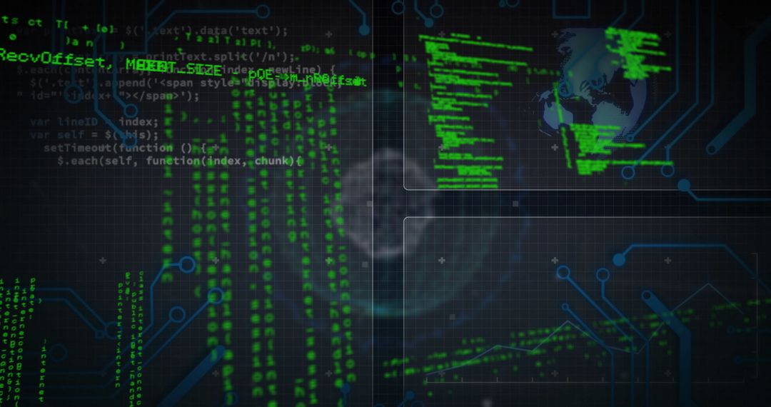 Futuristic Digital Interface with Streaming Code and Digital Globe