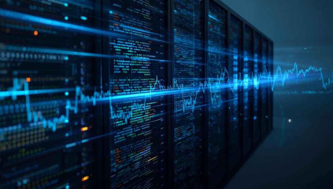 Futuristic Data Servers with Digital Analytics Overlay