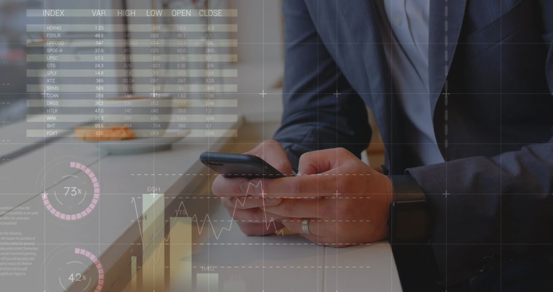 Businessman Analyzing Data on Smartphone in Modern Office