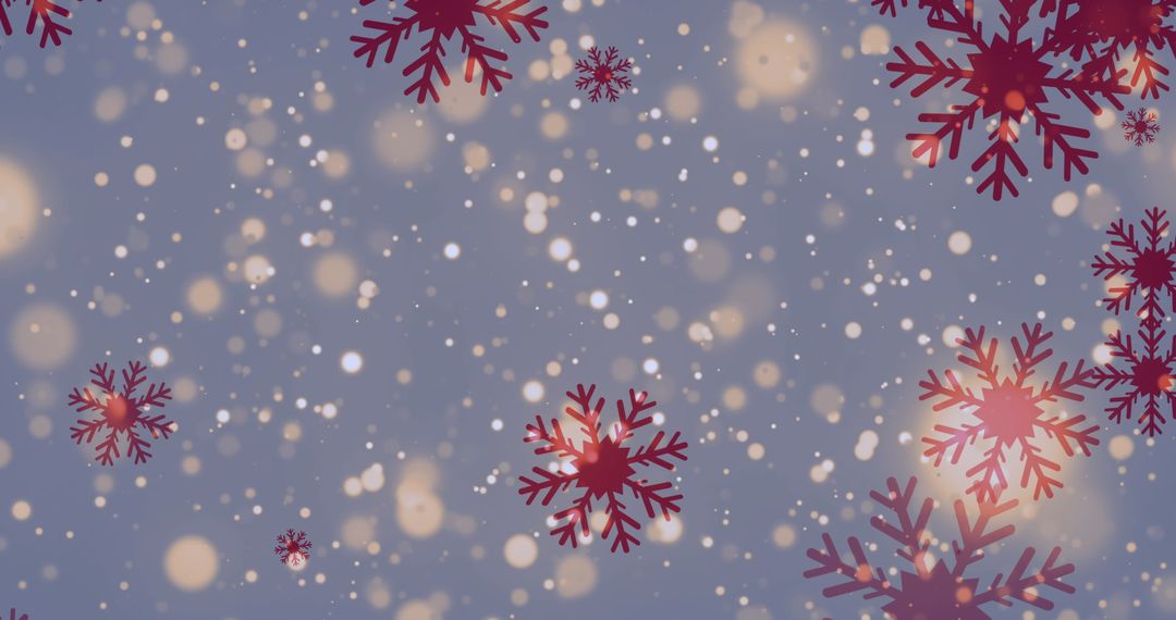 Festive Red Snowflakes on Grey Background with Bokeh Lights