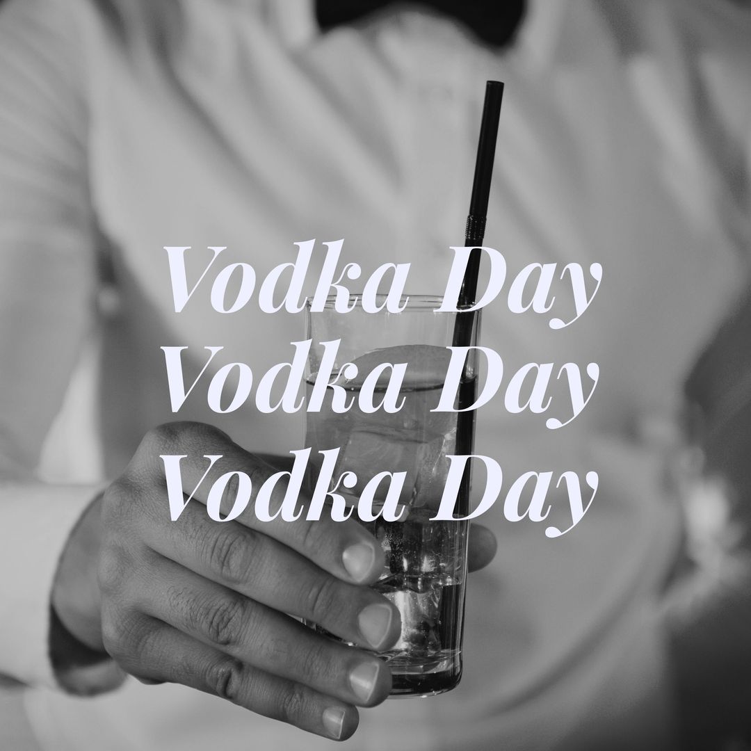 Composition of vodka day text over caucasian male barman with drink - Download Free Stock Templates Pikwizard.com
