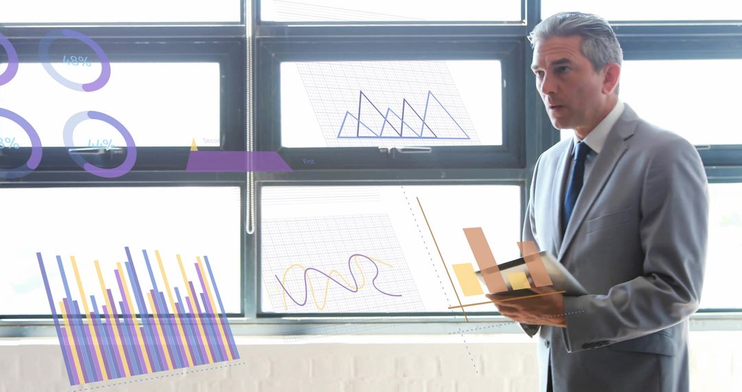 Businessman Analyzing Data Visualizations in Office Setting