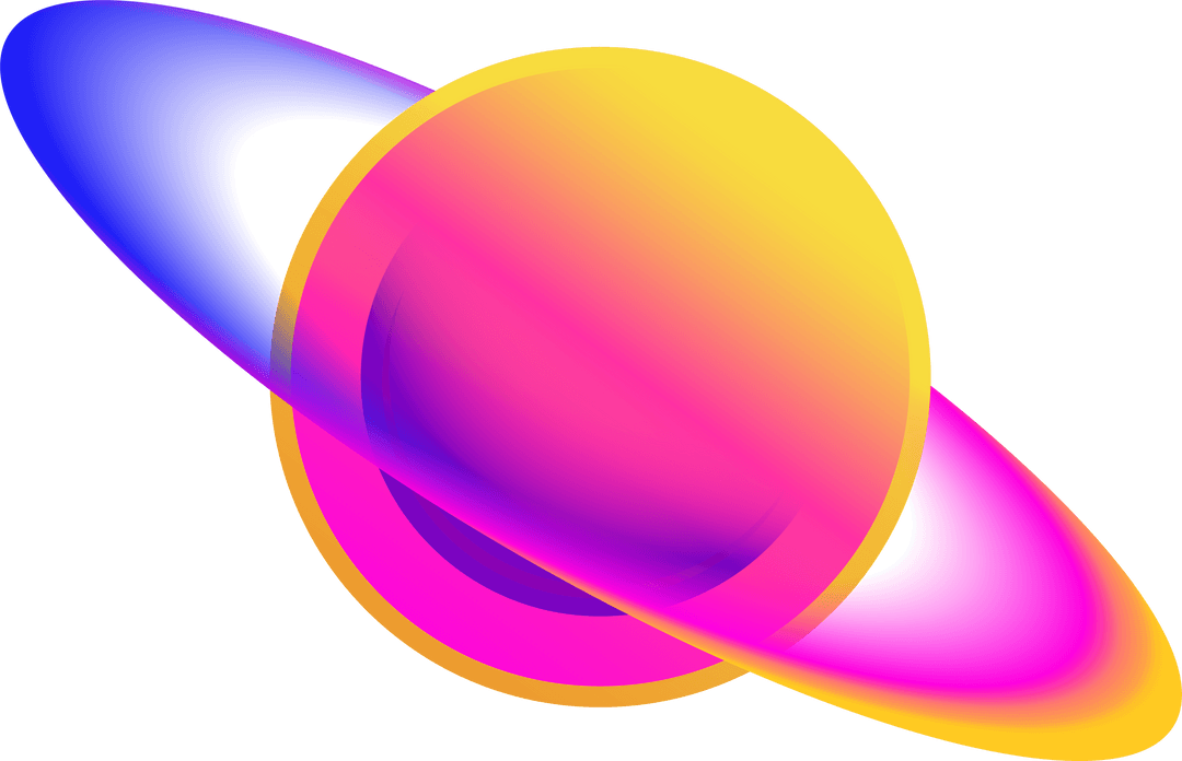 Vibrant Gradient Planet with Rings on Transparent Background