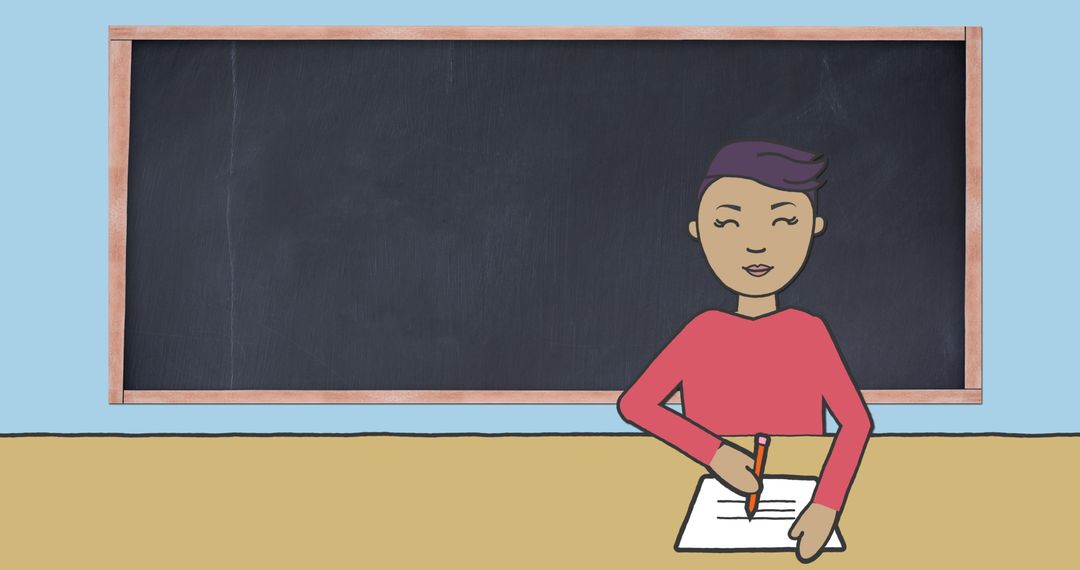 Illustration of Schoolboy Studying with Blackboard