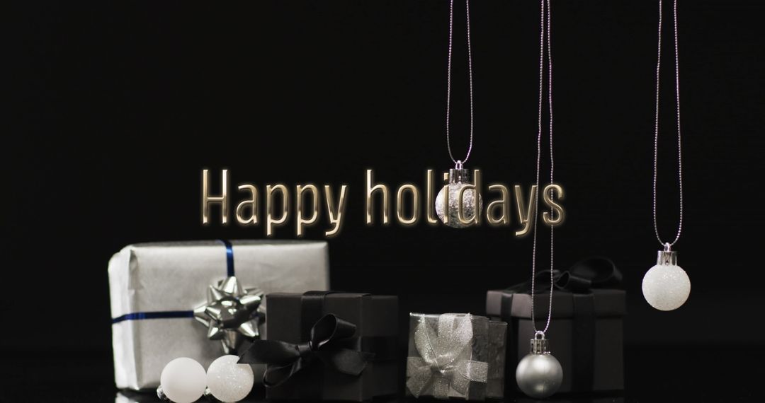 Elegant Holiday Present Display with Baubles and Greeting