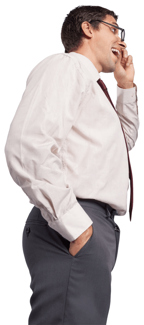 Transparent Businessman Touching Glasses and Lost in Thought