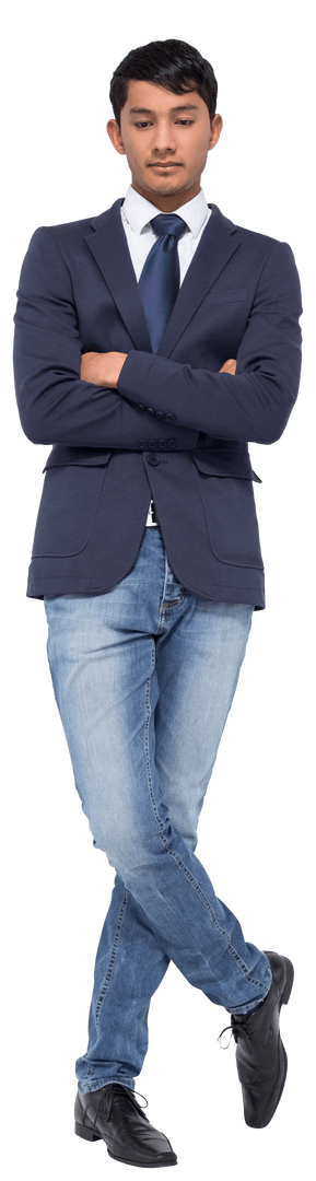 Transparent Background businessman arms crossed informal blazer jean