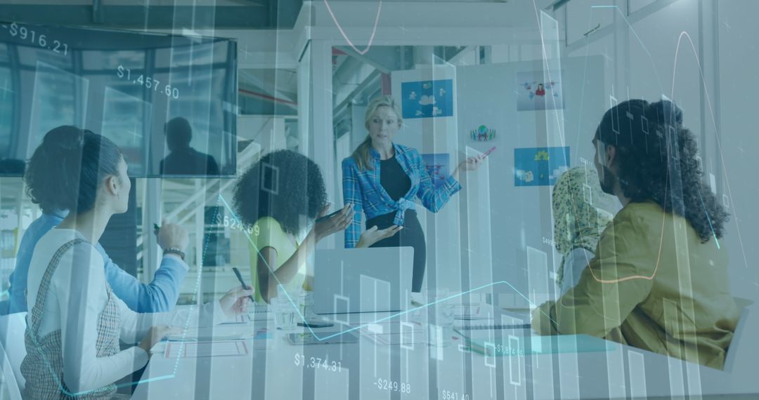 Diverse Coworkers in Office Environment Analyzing Data with Boss