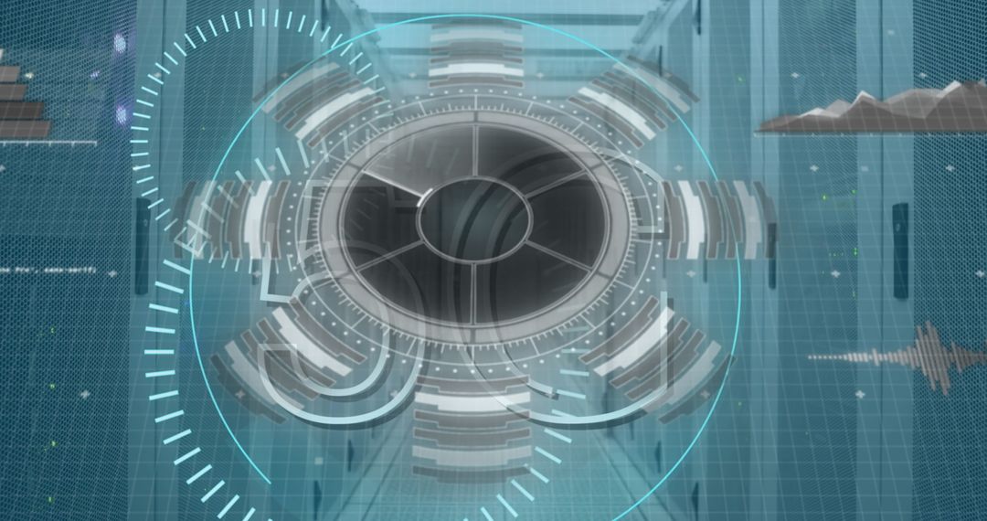 Futuristic HUD Interface with Data Center Elements