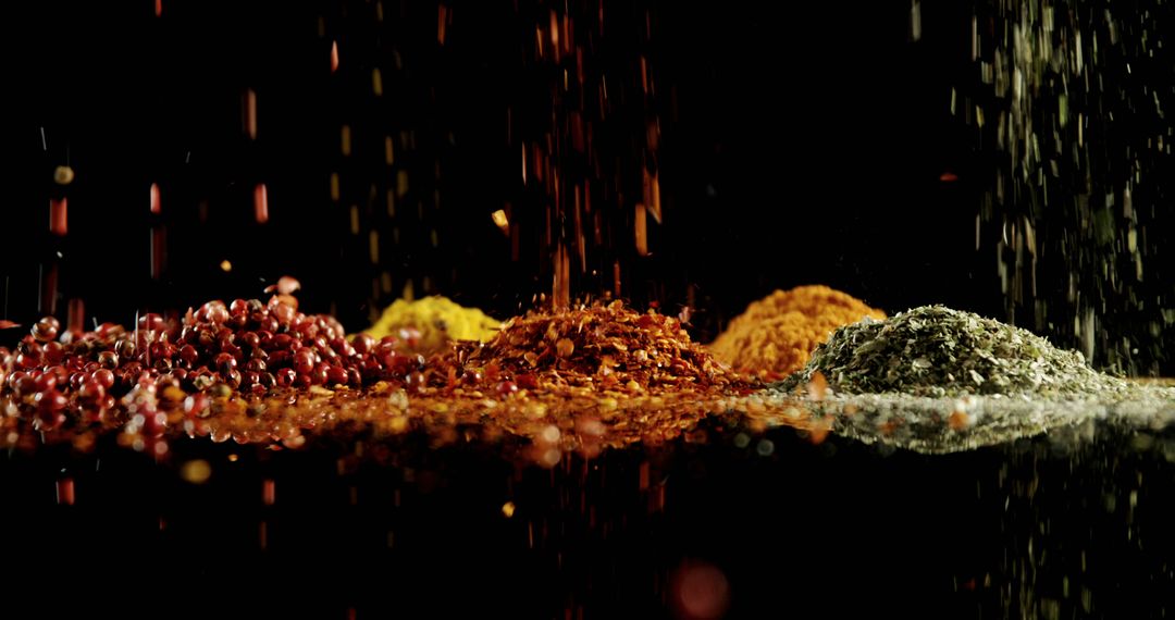 Assorted Spices Falling Against Black Background - Free Images, Stock Photos and Pictures on Pikwizard.com