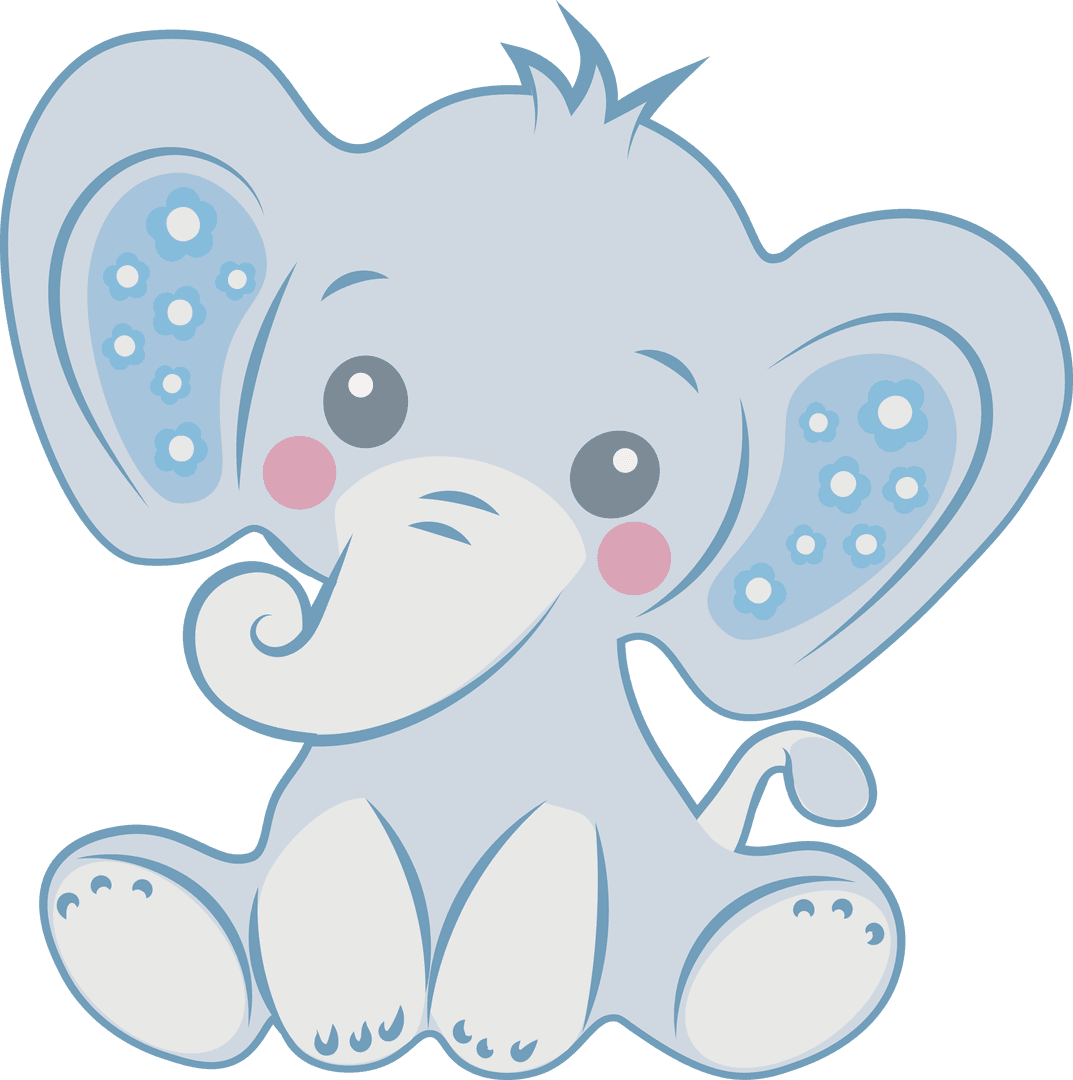 Adorable Blue Cartoon Elephant on Transparent Background for Kids