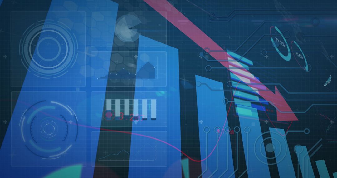 Data Analysis Interface with Graph and Descending Trend Arrow