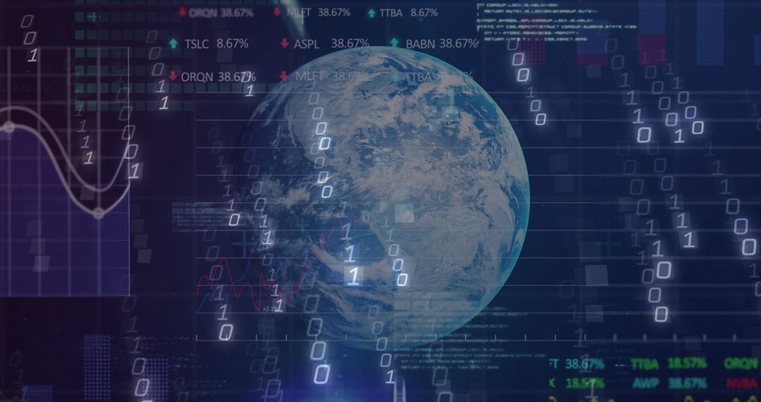 Earth Globe with Binary and Financial Data Overlay
