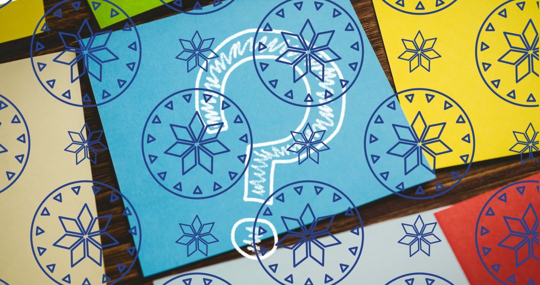 Colorful Grid with Chalk Question Mark and Snowflake Overlays