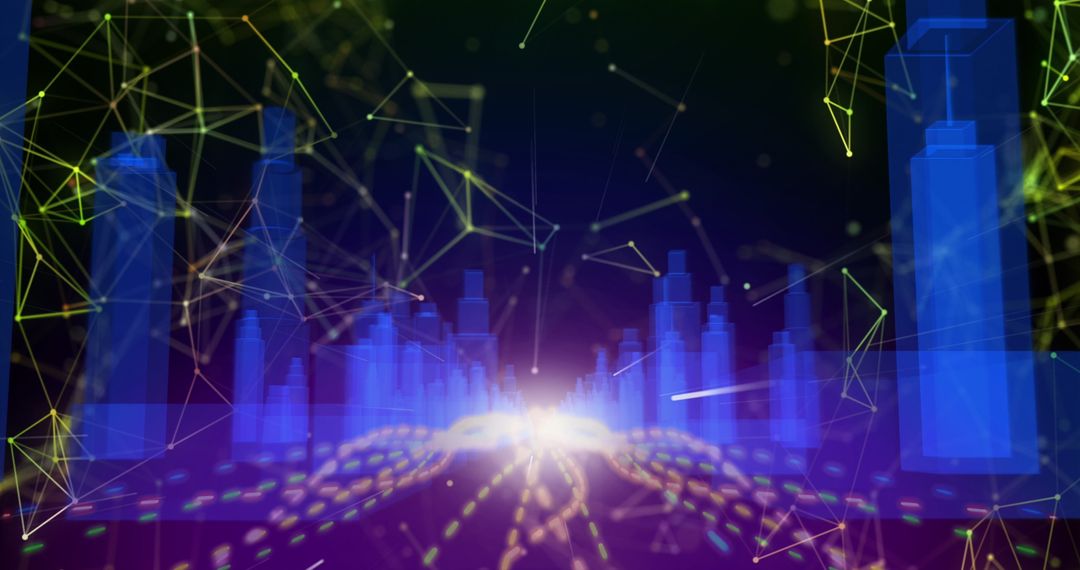 Futuristic Digital Cityscape with Network Connections