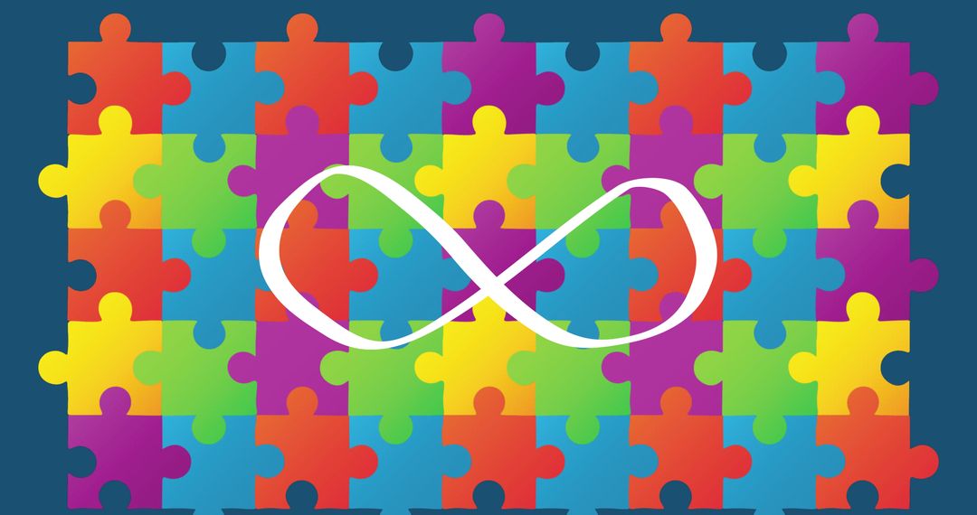 Infinity Symbol on Colorful Puzzle Background for Creativity and Problem Solving