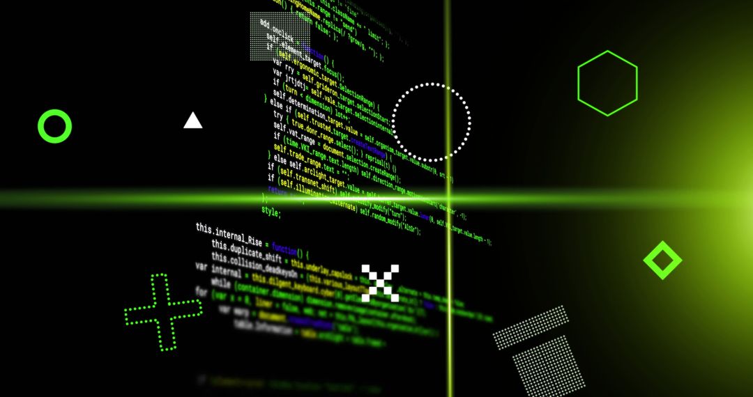 Digital Interface with Code and Geometric Shapes in Motion