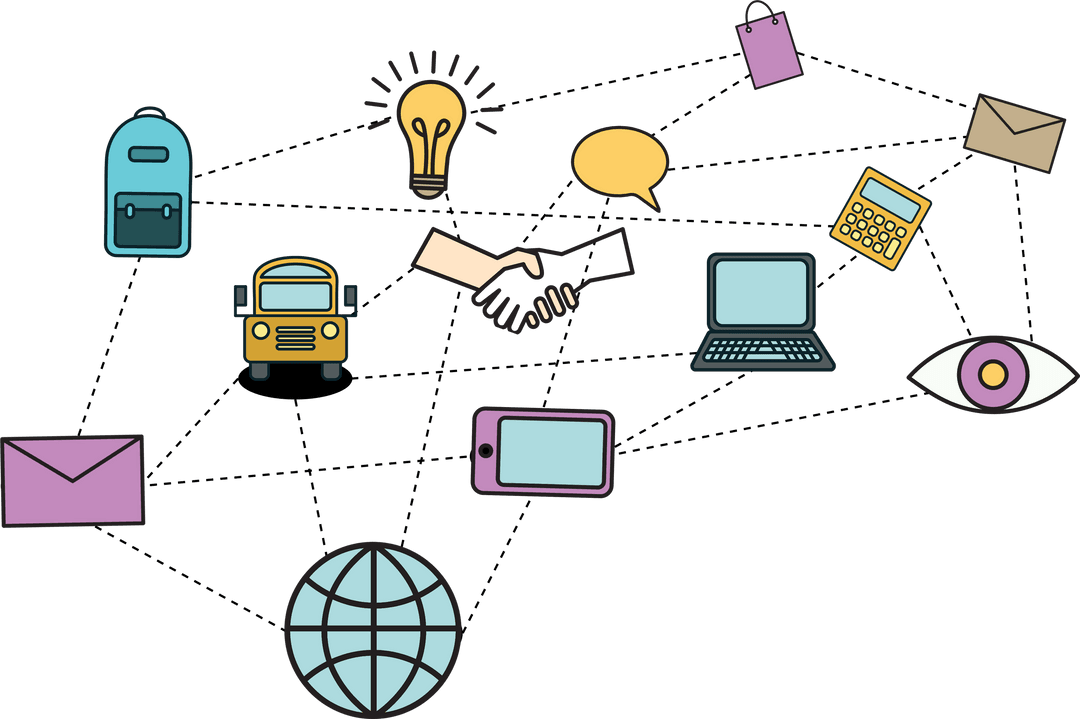 Transparent Network Icons Representing Business and Technology