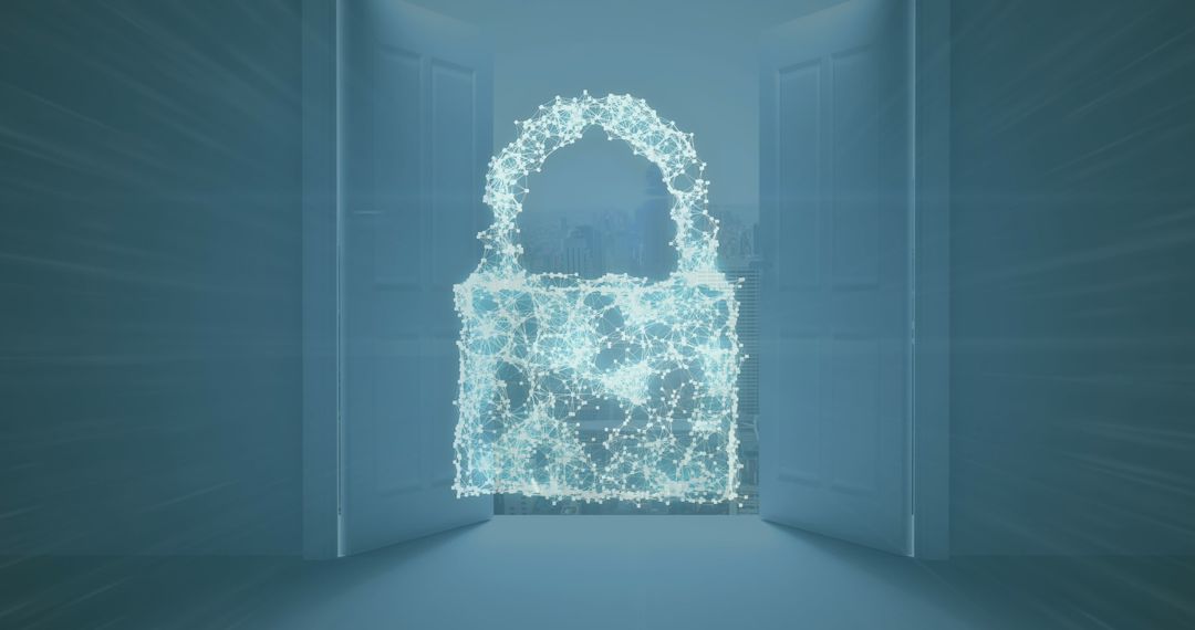 Cybersecurity Lock Symbol Within Digital Cloud Network