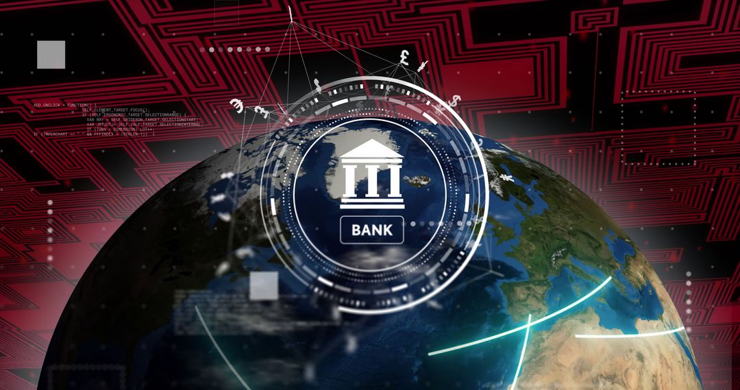Digital Banking System Over Rotating Earth Highlighting Global Finance