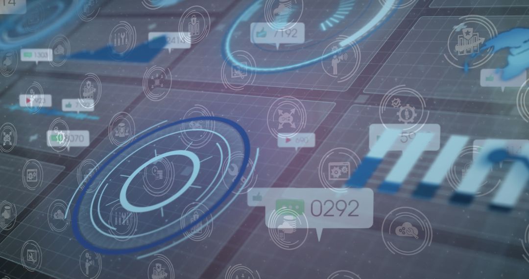 Data Processing over Media Icons Digital Interface Concept