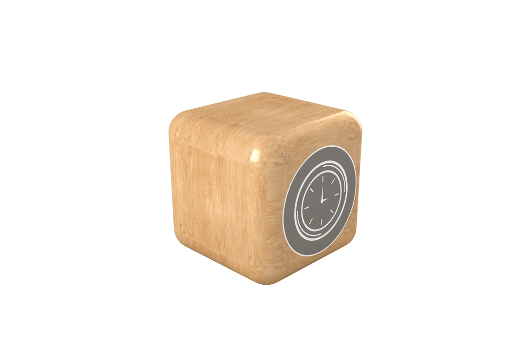Transparent Clock Icon on Wooden Cube