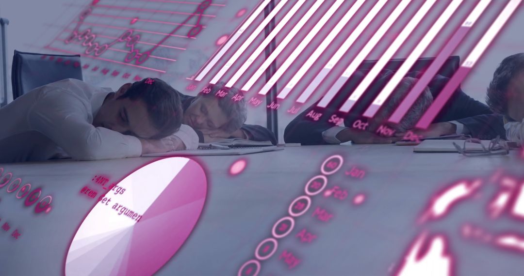 Sleeping Employees Amidst Overwhelming Financial Diagrams in Office