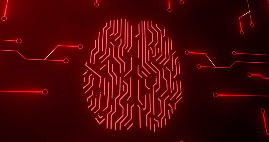 Digital Brain with Circuit Pattern Glowing in Red