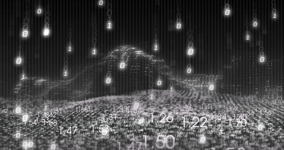 Binary Code and Digital Data Flow Over Black Background