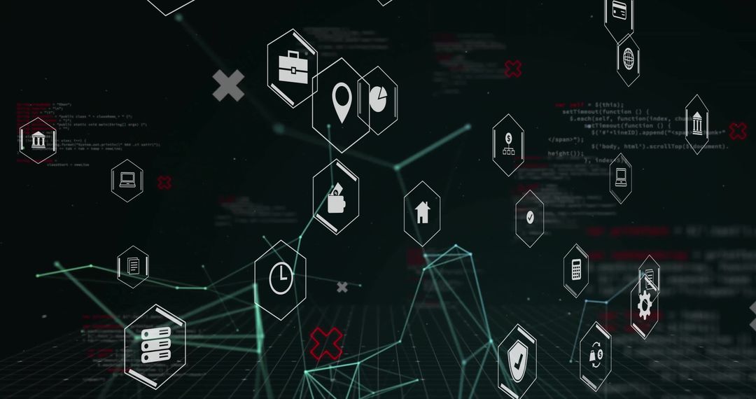 Digital Finance Icons in Futuristic Virtual Space