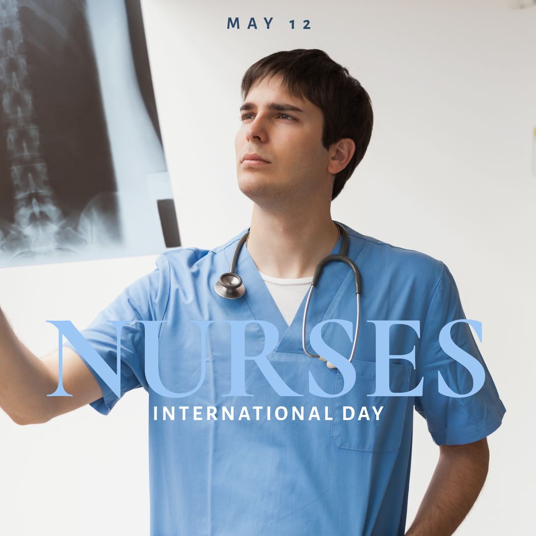 Caucasian Male Nurse Analyzing X-Ray on International Nurses Day - Download Free Stock Templates Pikwizard.com