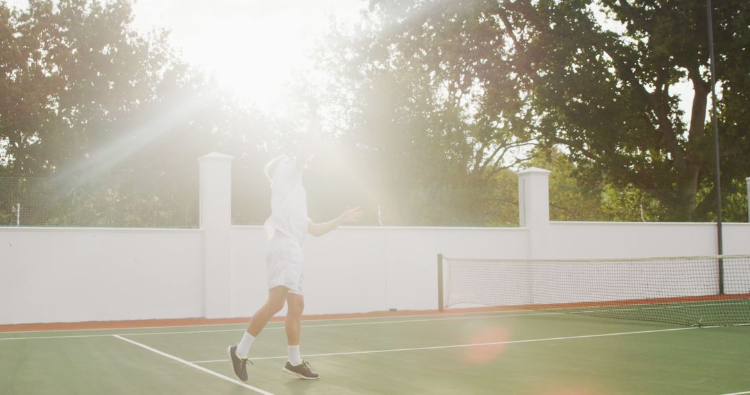 Man Playing Tennis on Outdoor Court with Bright Sunlight - Free Images, Stock Photos and Pictures on Pikwizard.com