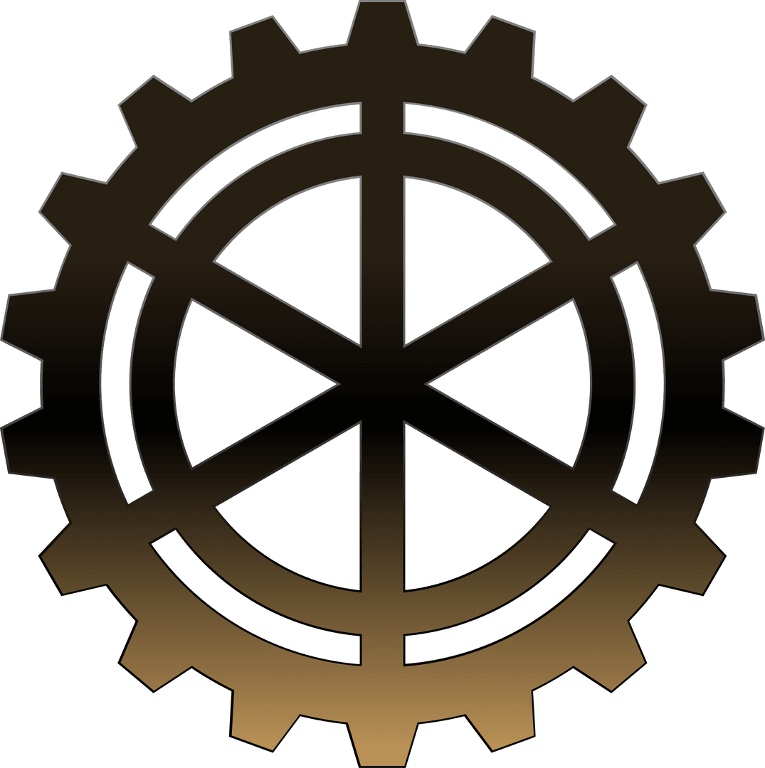 Stylized Dark Gold Gradient Cogwheel on Transparent Background