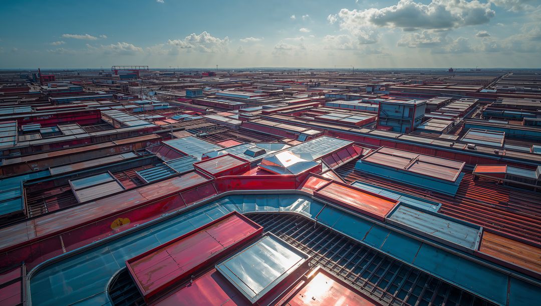 Expansive Industrial Port Yard with Vibrant Container Roofs