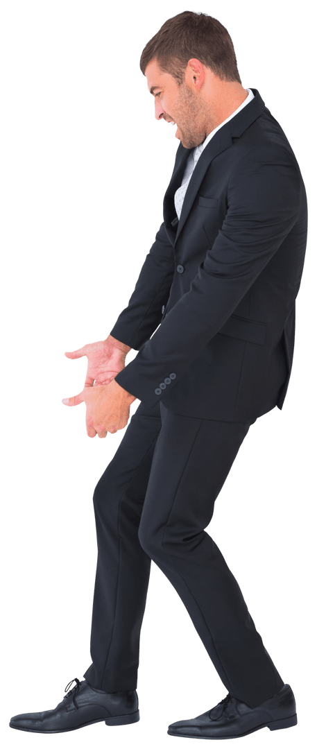 Happy Caucasian Businessman Gesturing on Transparent Background