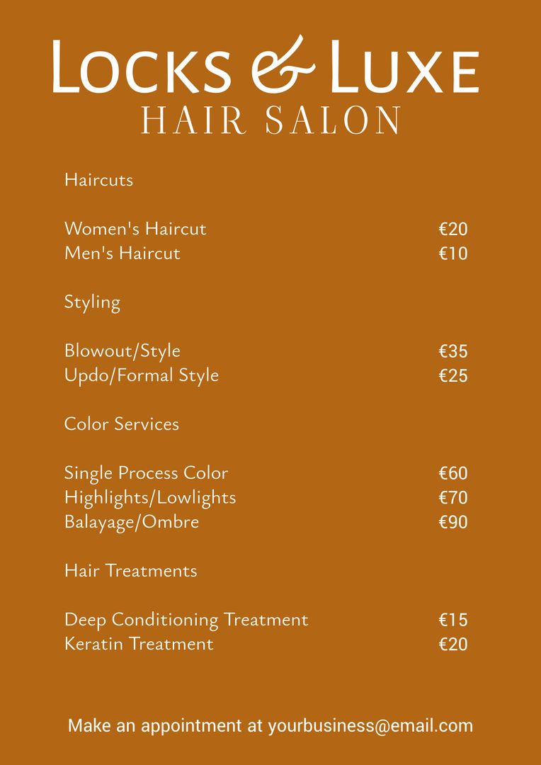 Elegant Hair Salon Price List with Warm Background - Download Free Stock Templates Pikwizard.com