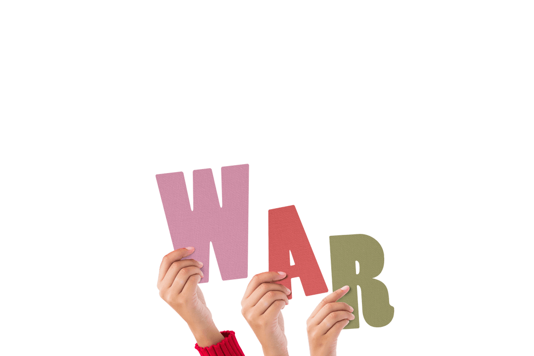 Transparent Background Hands Holding Colorful Letters Forming 'War'